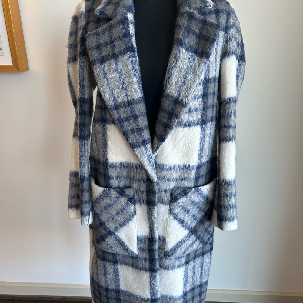 Forever 21 Blue and White Car Coat